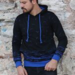 Üç İplik Kapşonlu Martı Desenli Erkek Günlük Sweatshirt