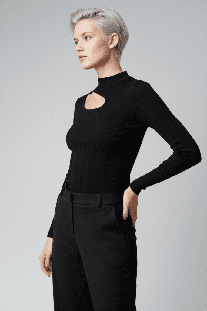 Balıkçı Yaka Kaşkorse Cut Out Detaylı Bluz - Siyah