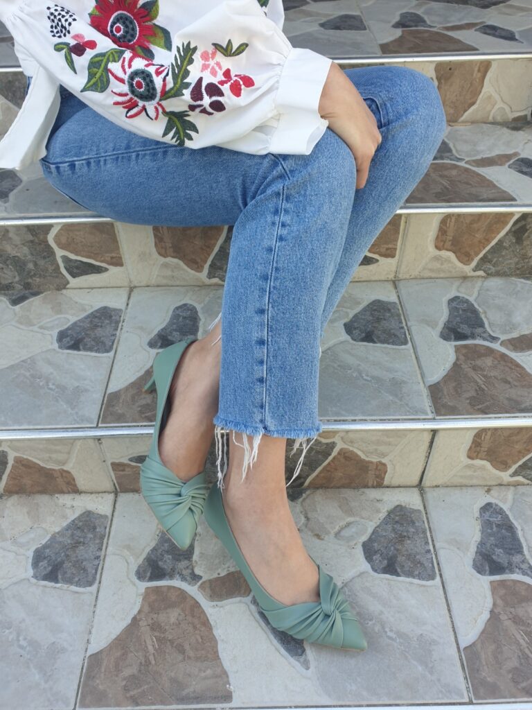 Mint Yeşili Düğüm Detaylı Kadın Stiletto – 6 cm İnce Topuklu Yumuşak Deri Günlük Ayakkabı
